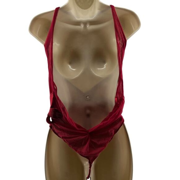 Vintage Victoria Secret Semi Sheer Red Deep Plug Bodysuit Womens Size Medium - Picture 7 of 7